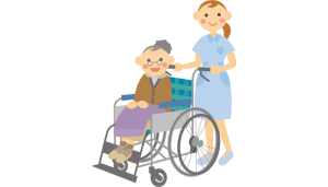 車いすに座る老人を介助する女性